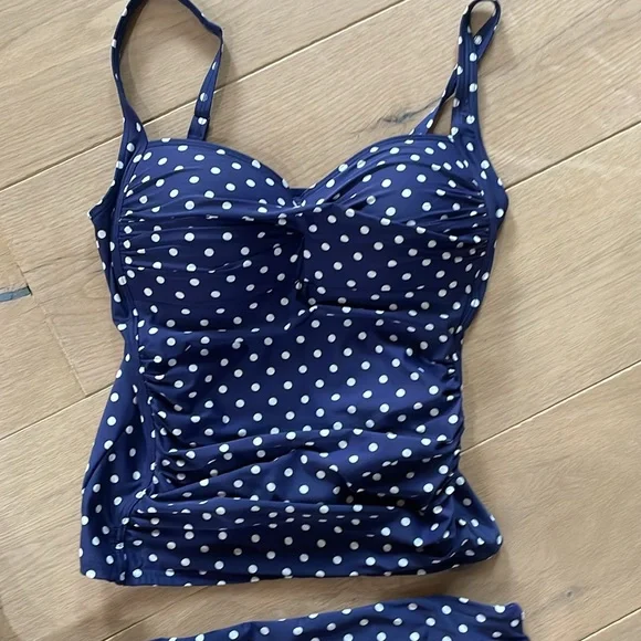 Bond Eye Australia Navy & White Polka Dot Swimsuit Tankini Top & Bottom size 10 - Picture 2 of 8